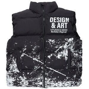 •Lamanda• Black & White Paint Splatter Puffer Vest by Rockstar Original